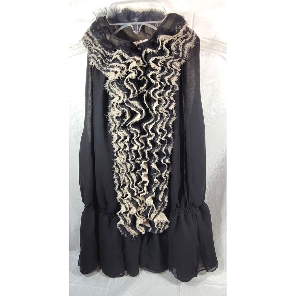 Neiman Marcus Robert Rodriguez Ruffled Sleeveless Georgette Chiffon Blouse - XS‎